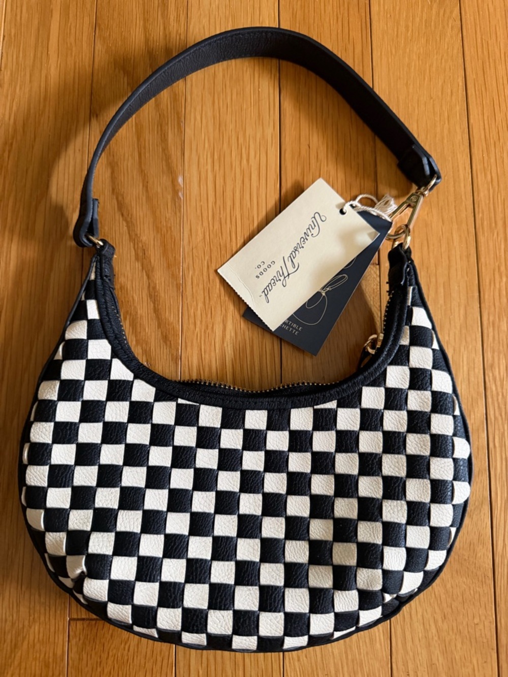 Convertible Black & White Checkered/Black Clutchette Bag NWT